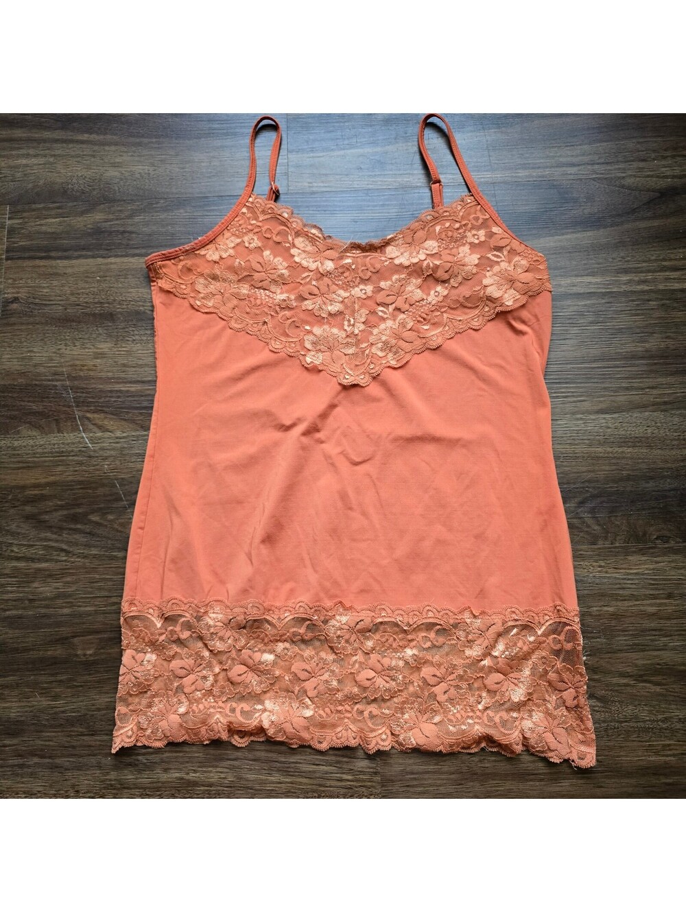 Studio Y Lace Trim Cami Slip Top Coral Terracotta Stretch Spaghetti Strap Large